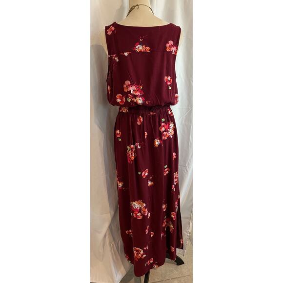 Apt. 9 Women's Challis Maxi Side Slits Maroon Floral Dress Size L - Picture 7 of 10